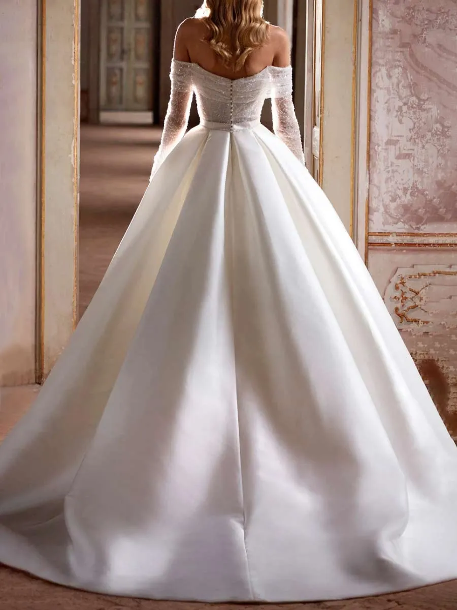 A-line White Glitter Wedding Dress | Sparkle Princess Gowns