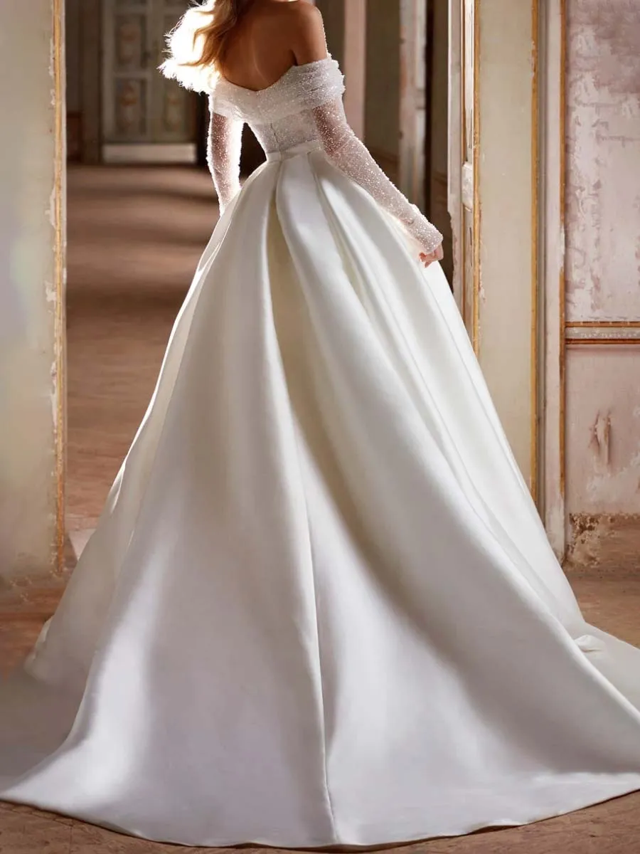 A-line White Glitter Wedding Dress | Sparkle Princess Gowns