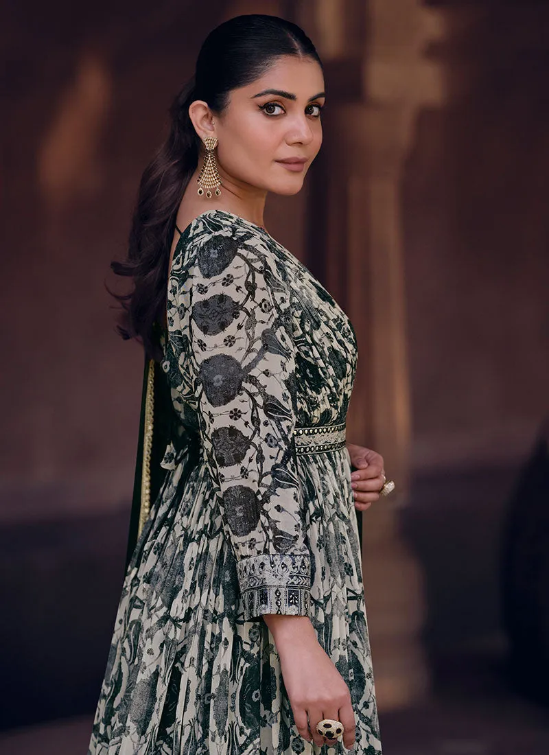 Black And White Digital Printed Sequence Embroidered Anarkali Gown
