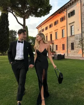 Black Backless Prom Dress Evening Dress Floor Length Party Gowns With Slit