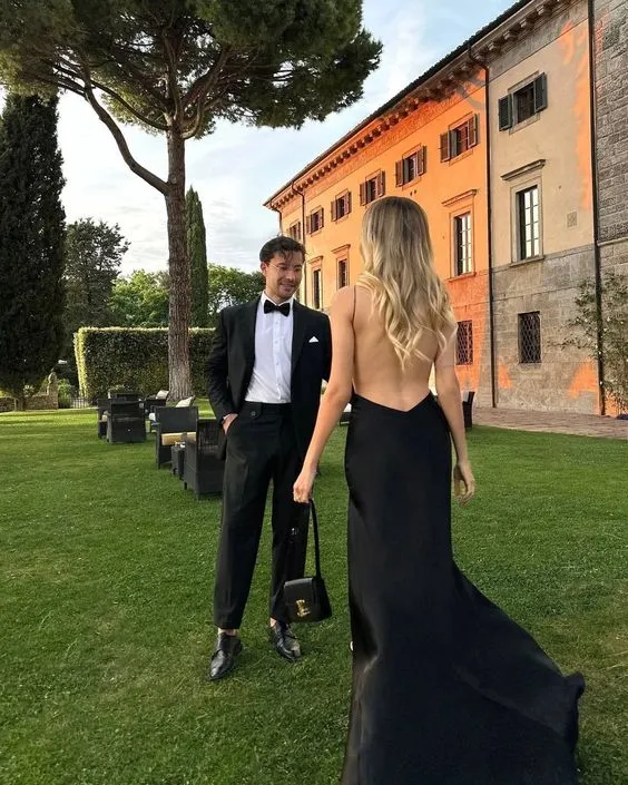 Black Backless Prom Dress Evening Dress Floor Length Party Gowns With Slit