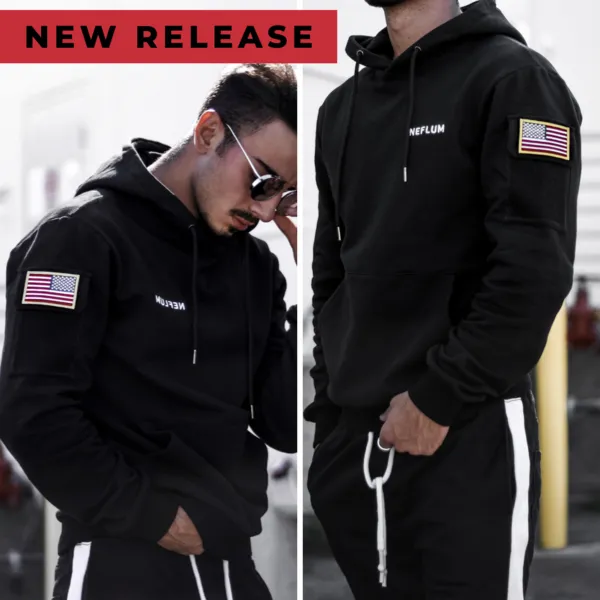 Black Hoodie Velcro Pocket on BOTH Sleeves