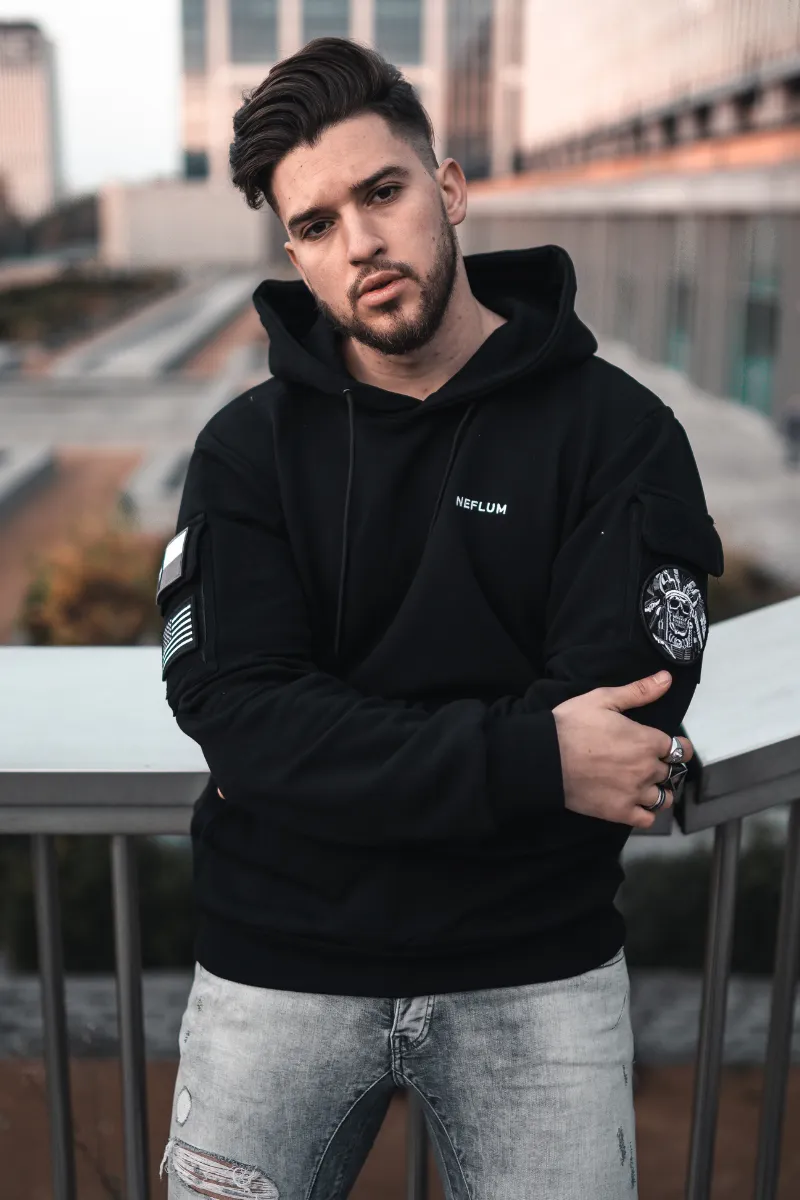 Black Hoodie Velcro Pocket on BOTH Sleeves