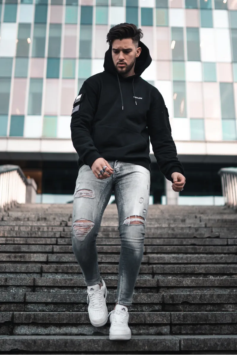 Black Hoodie Velcro Pocket on BOTH Sleeves