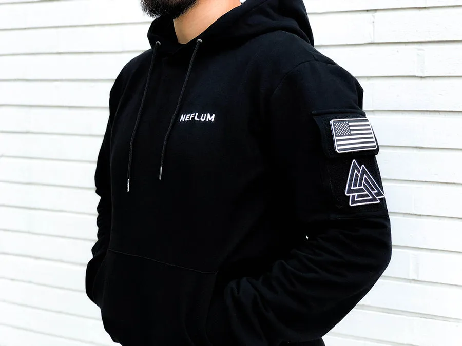 Black Hoodie Velcro Pocket on BOTH Sleeves