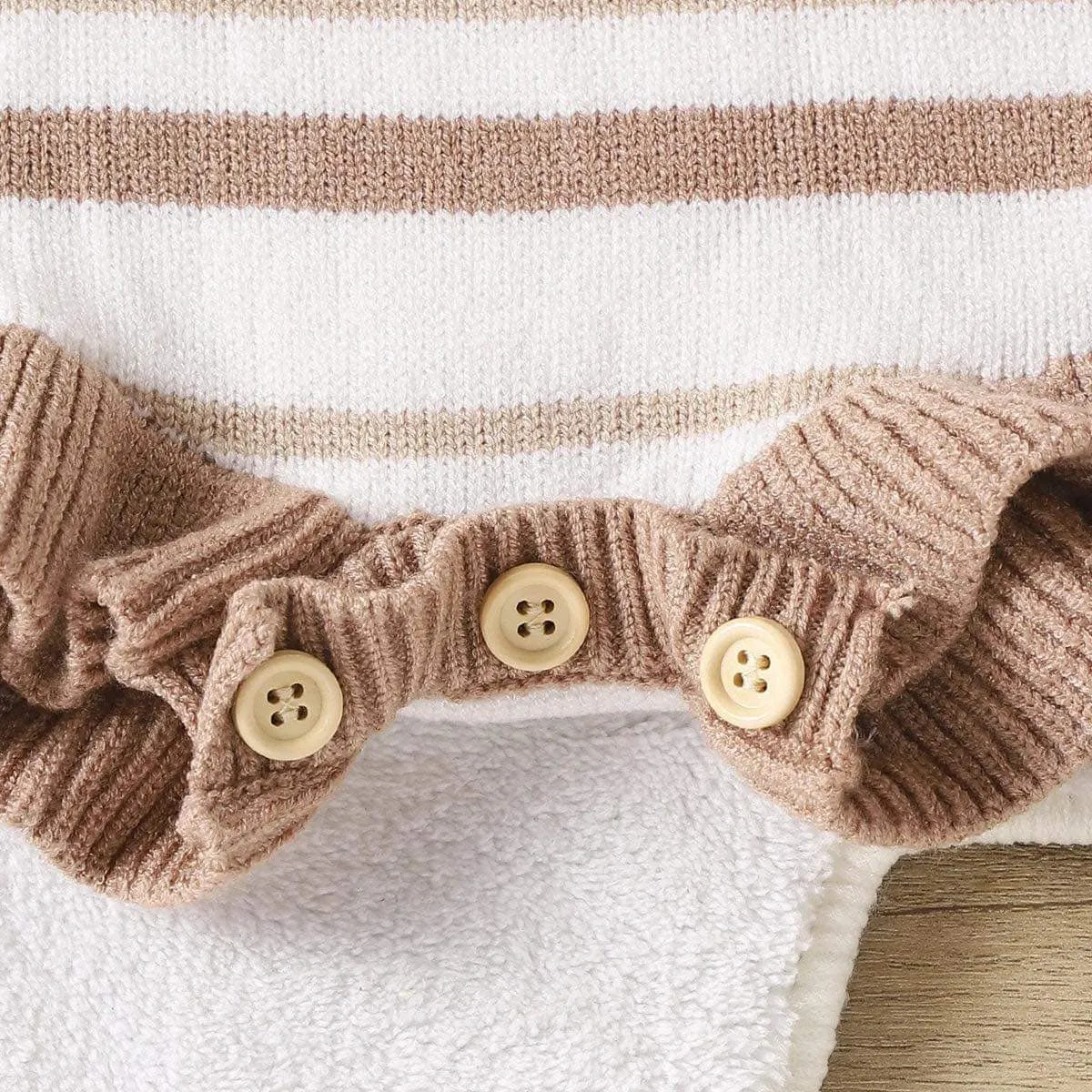 Chocolate Striped Frilly Knit Romper