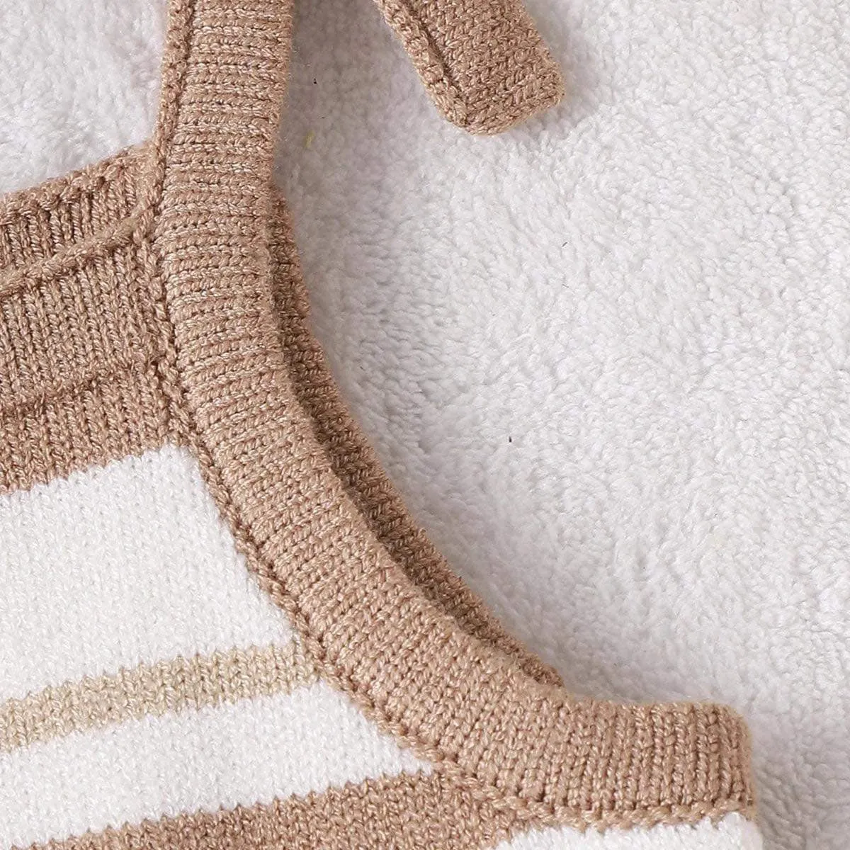 Chocolate Striped Frilly Knit Romper
