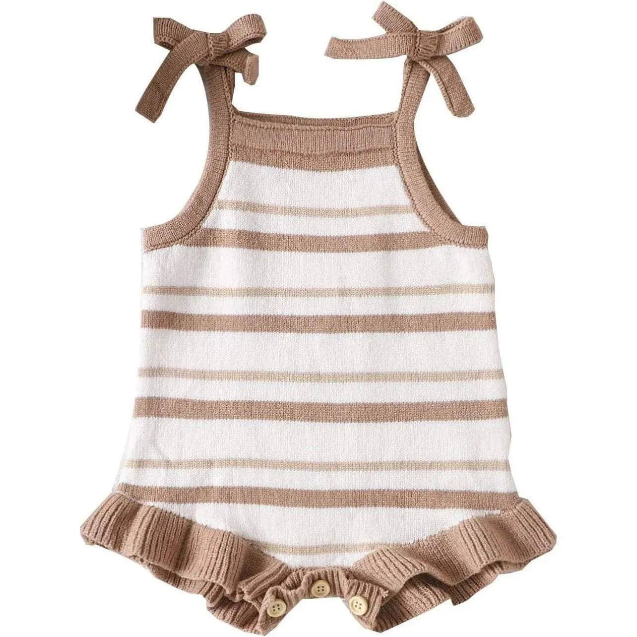 Chocolate Striped Frilly Knit Romper