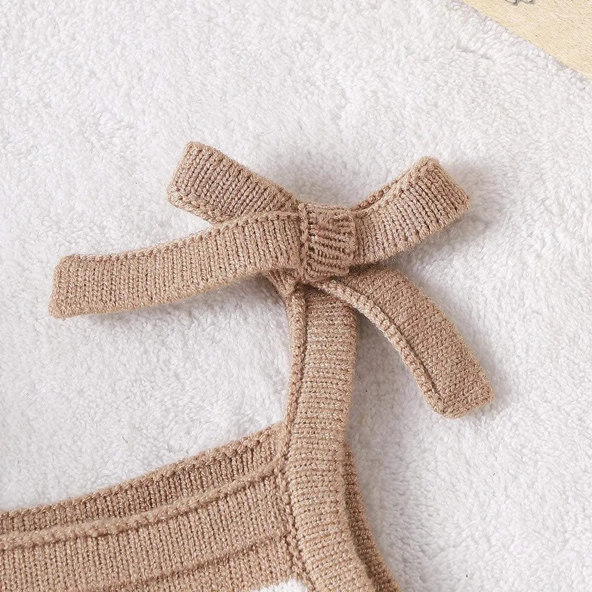 Chocolate Striped Frilly Knit Romper