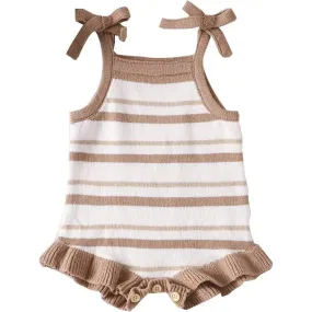 Chocolate Striped Frilly Knit Romper