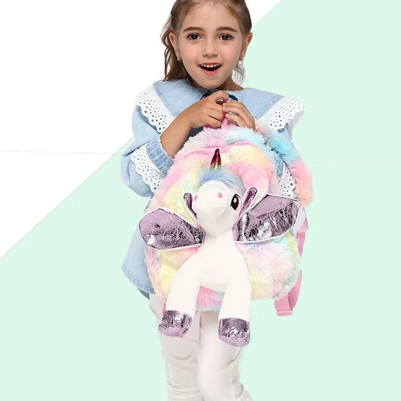 Fluffy Rainbow Unicorn Backpack