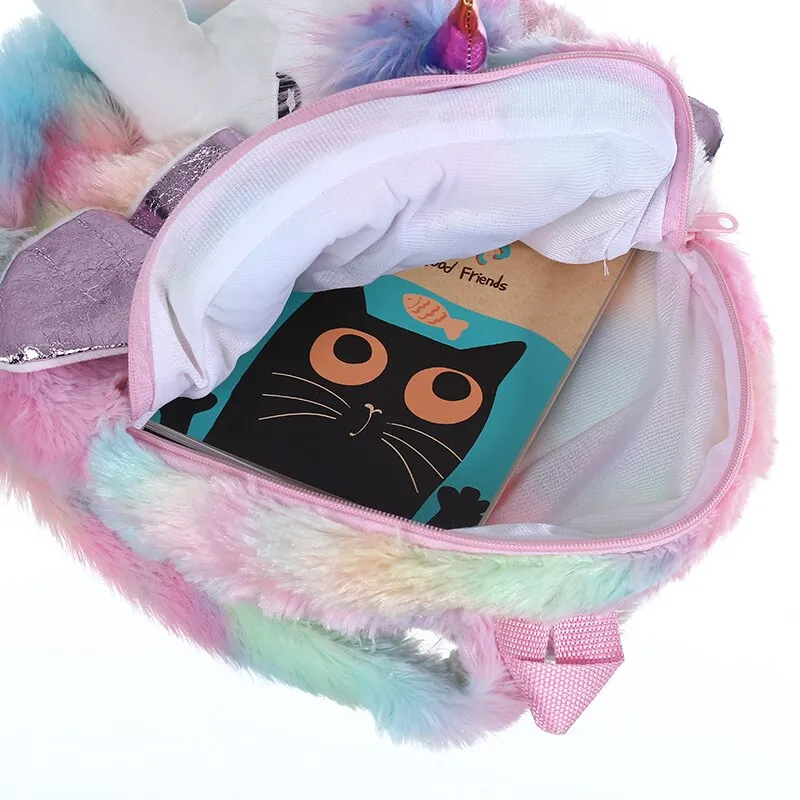 Fluffy Rainbow Unicorn Backpack