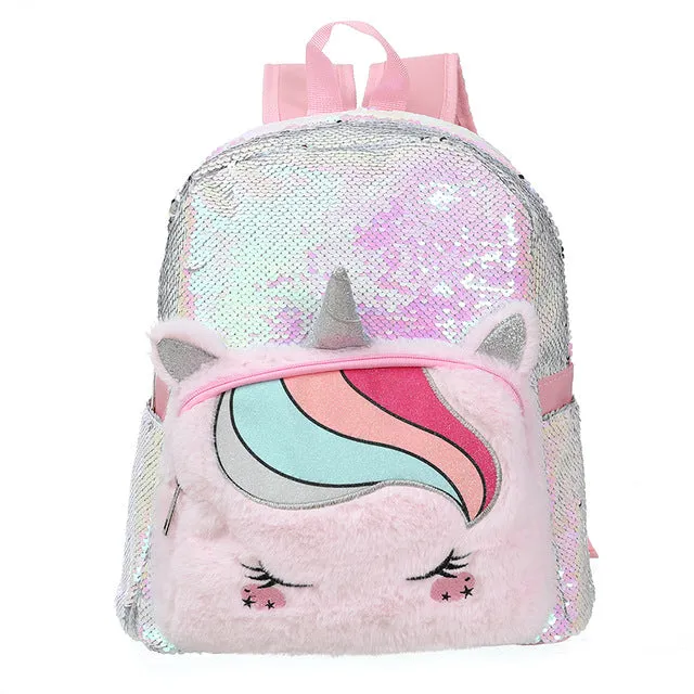 Fluffy Sequin Unicorn Backpack