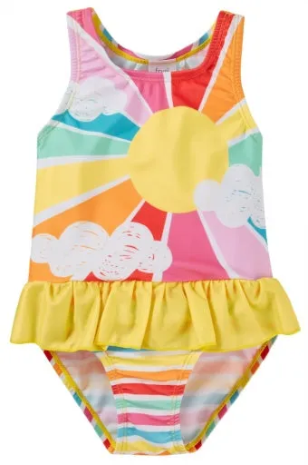 Frugi Little Coral Swimsuit - SEASIDE STRIPE/SUNSHINE