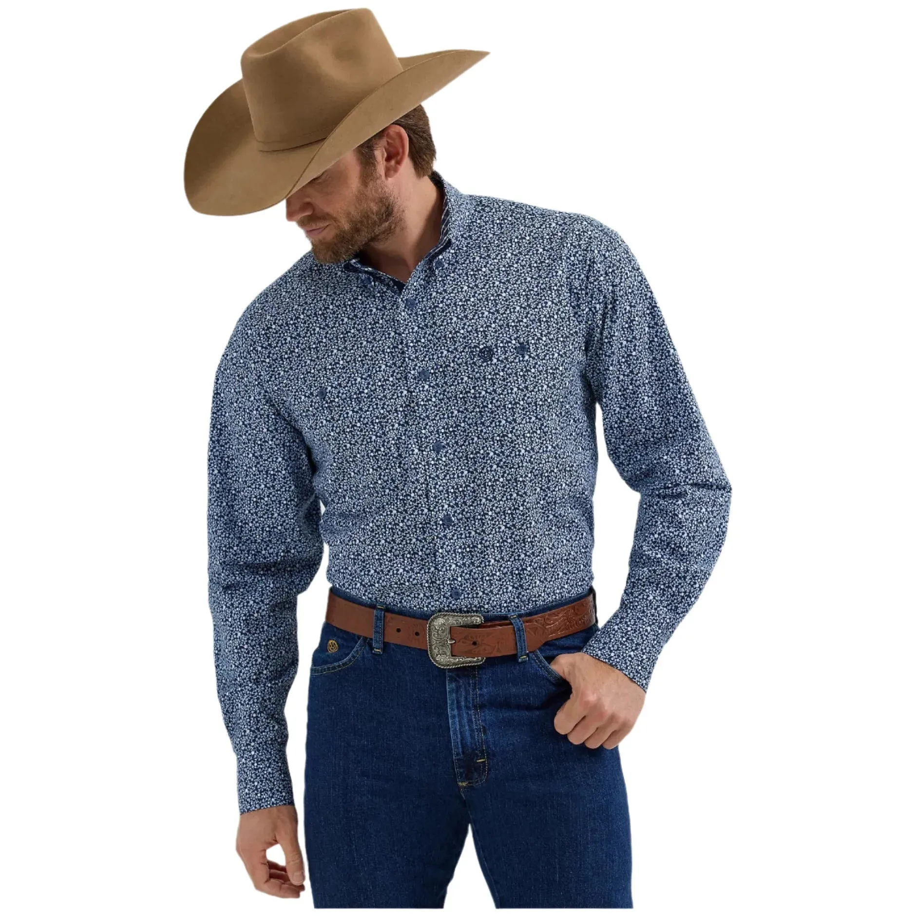 Men's Wrangler® George Strait™ Long Sleeve Button Down Two Pocket Shirt 112356614