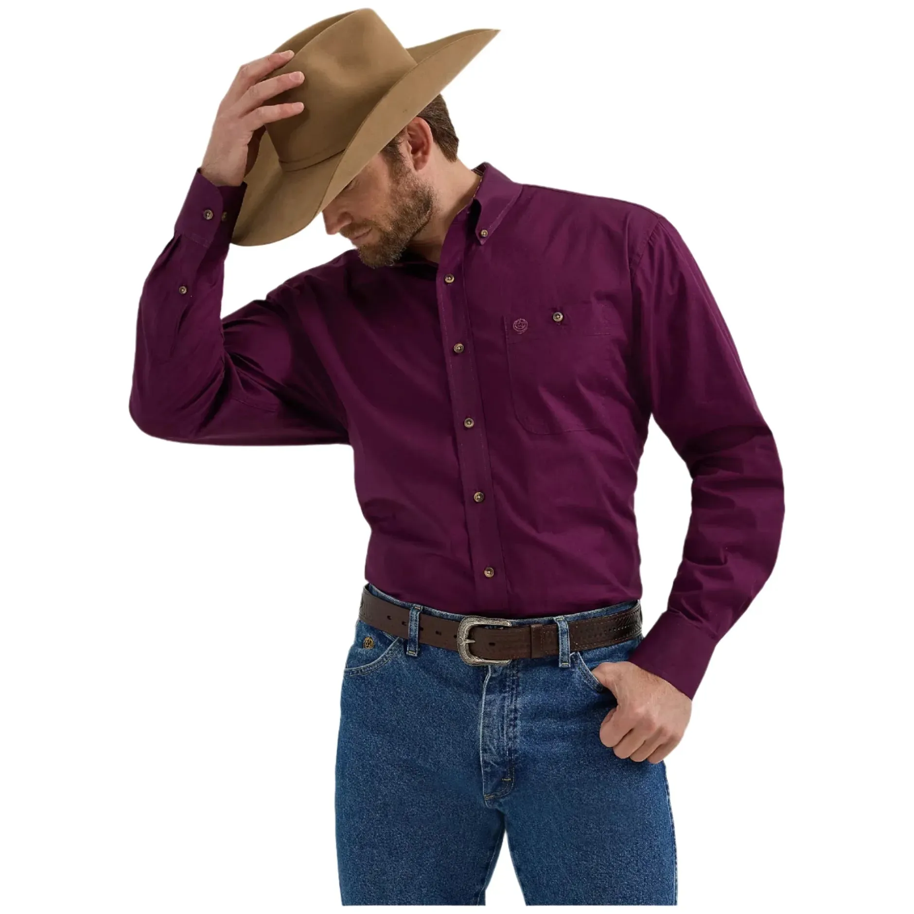 Men's Wrangler George Strait Solid One Pocket Button Down Shirt 2356611