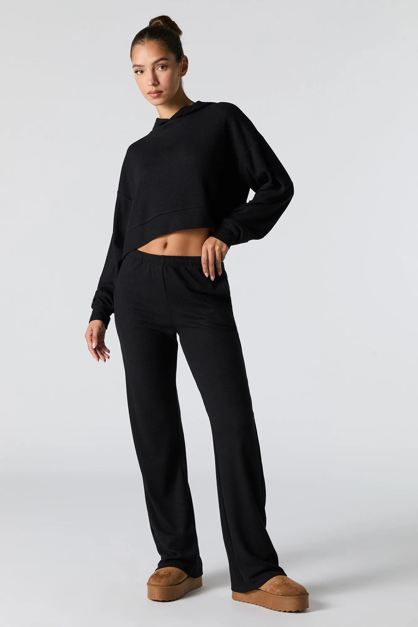 Pantalon à jambe large en tricot thermal