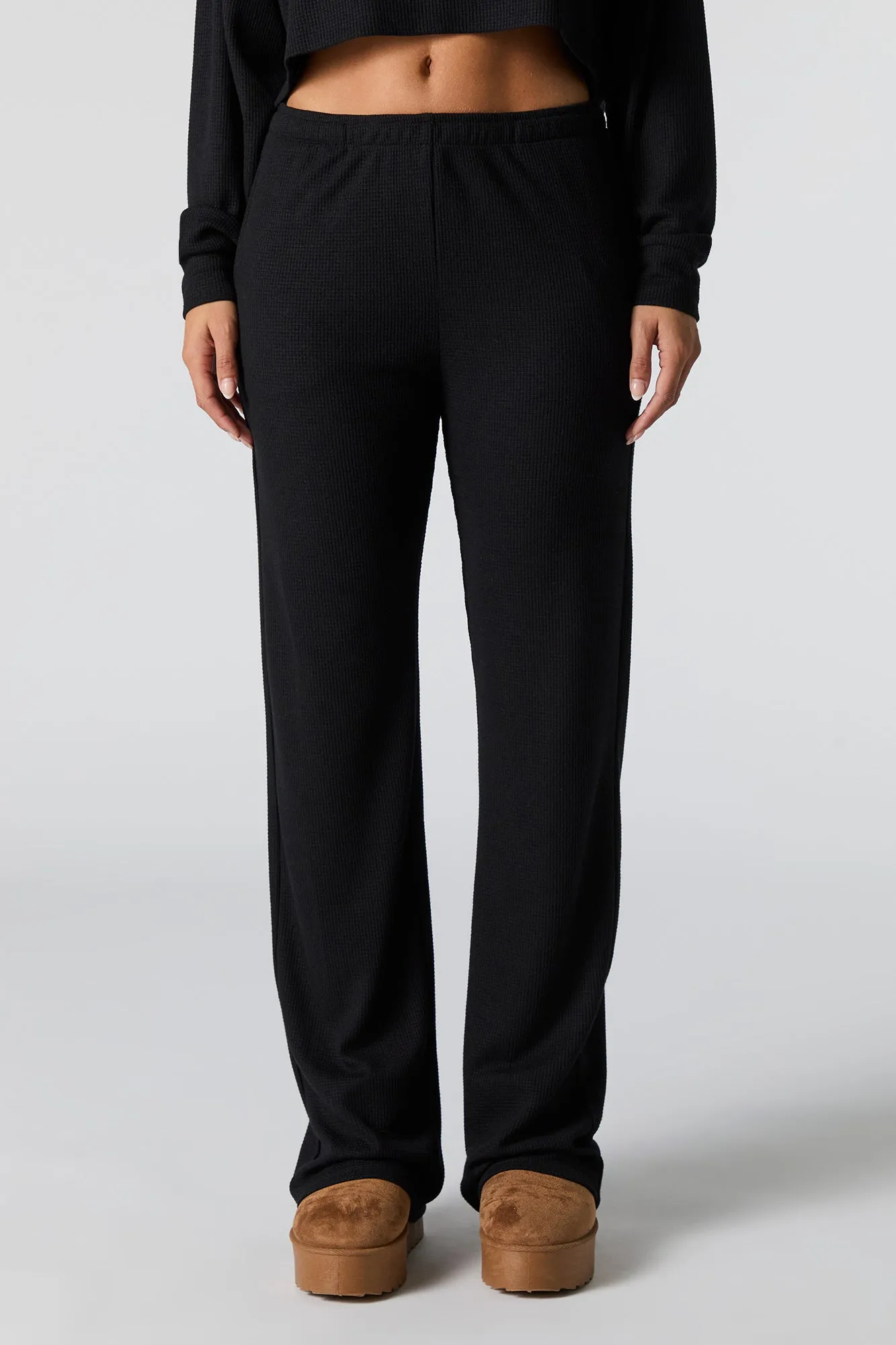 Pantalon à jambe large en tricot thermal