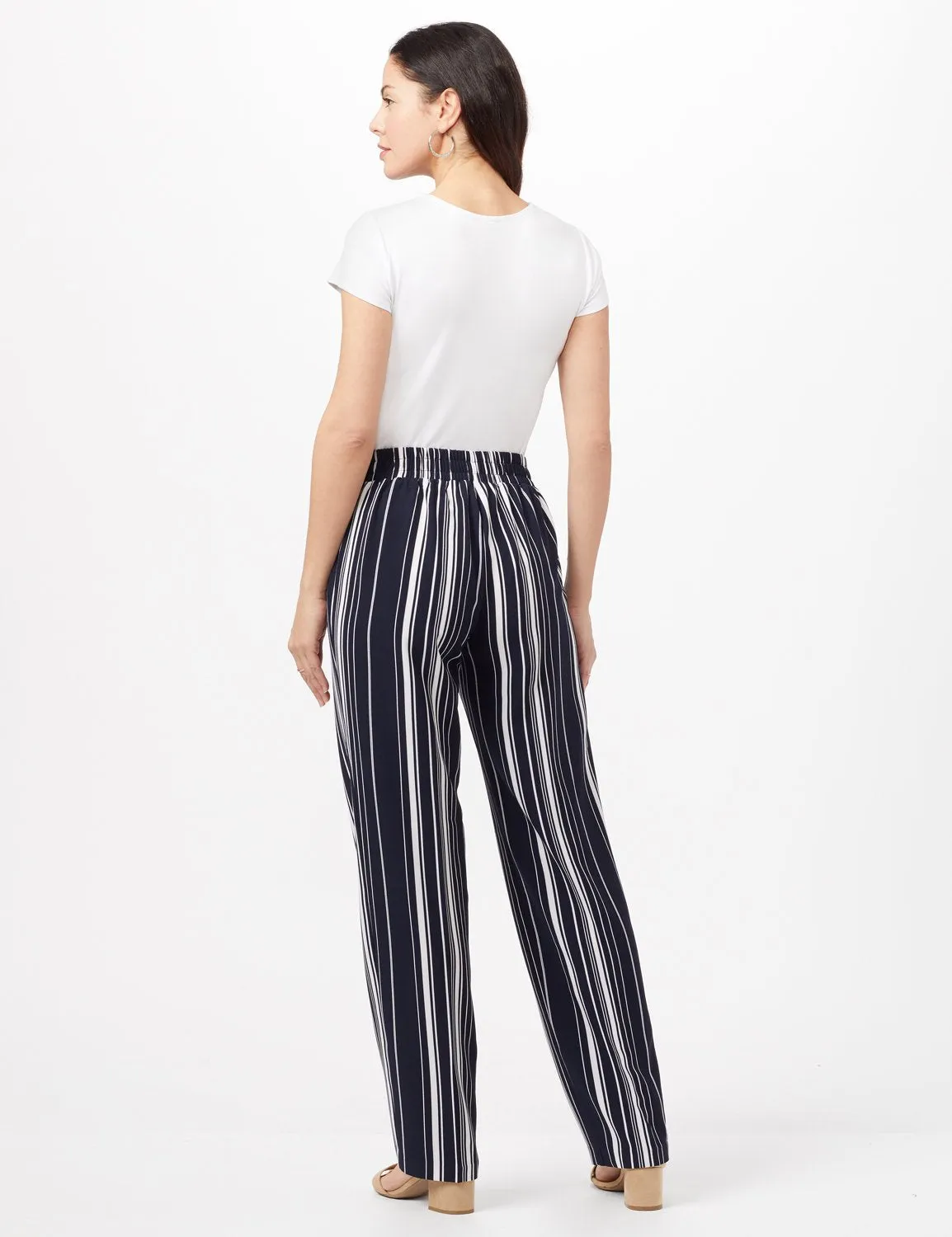 Sailor Stripe Pull-On Pants with Elastic Back