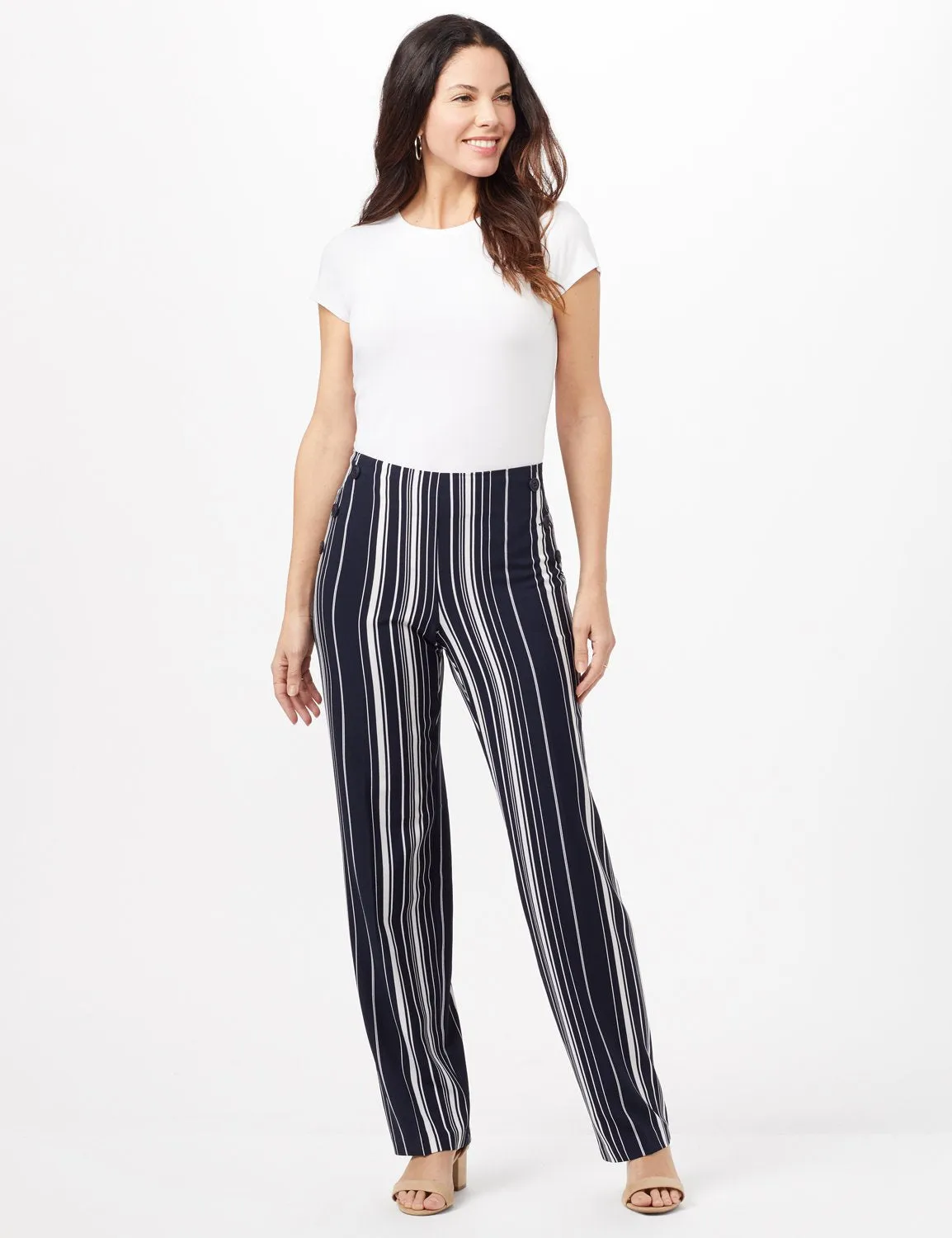 Sailor Stripe Pull-On Pants with Elastic Back