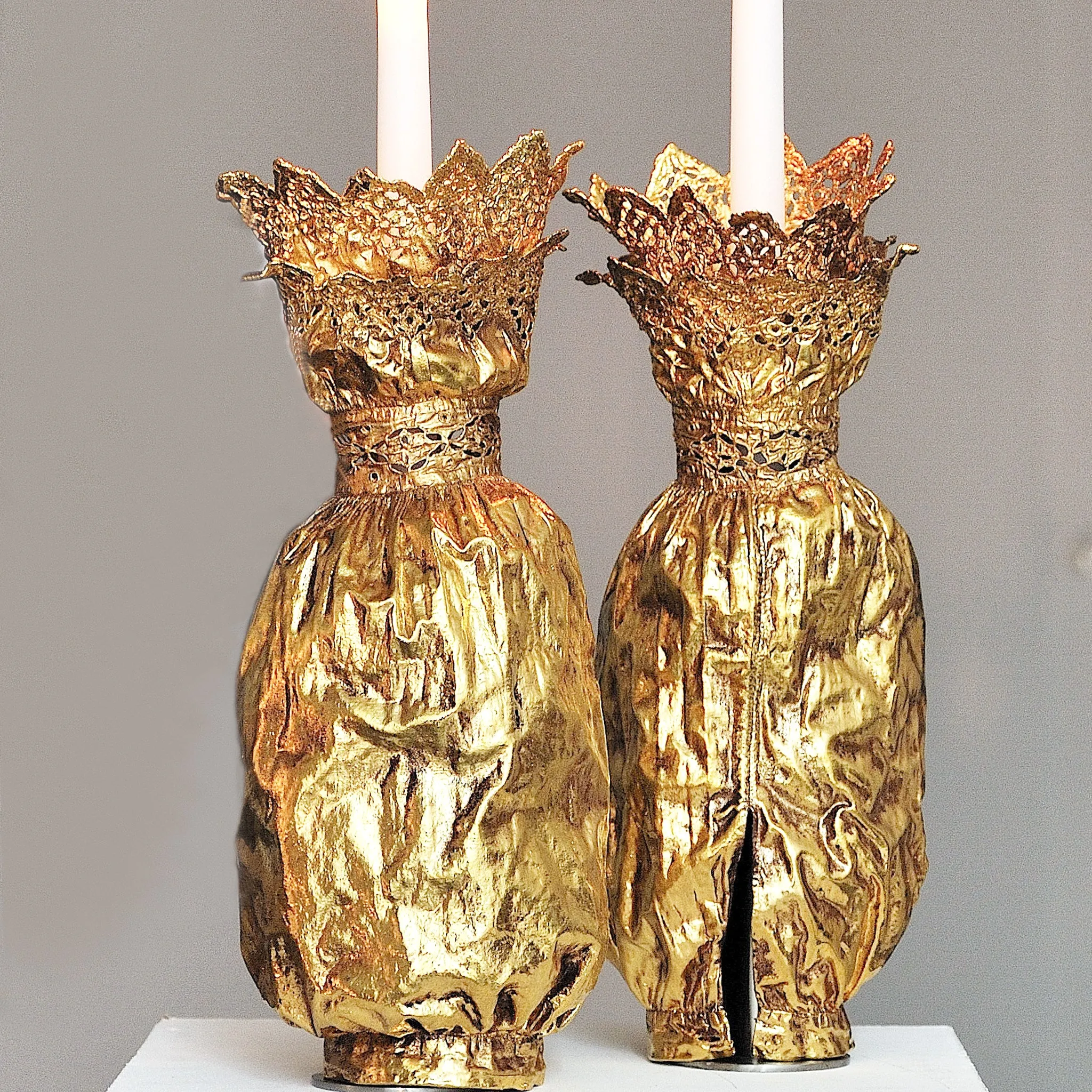 The Dolly Sisters (Jenny and Rosie) - Gold sleeves for candle holders